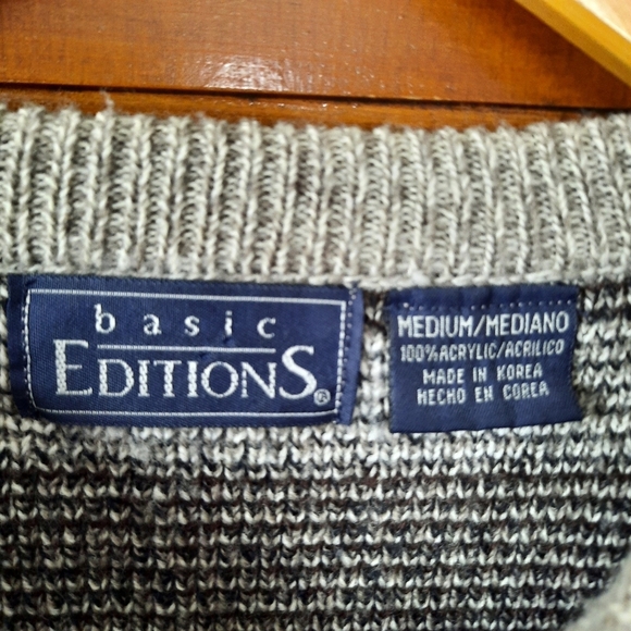 Vintage Basic Editions tan white fair isle Cosby Grandpa knit sweater size M - Picture 7 of 8